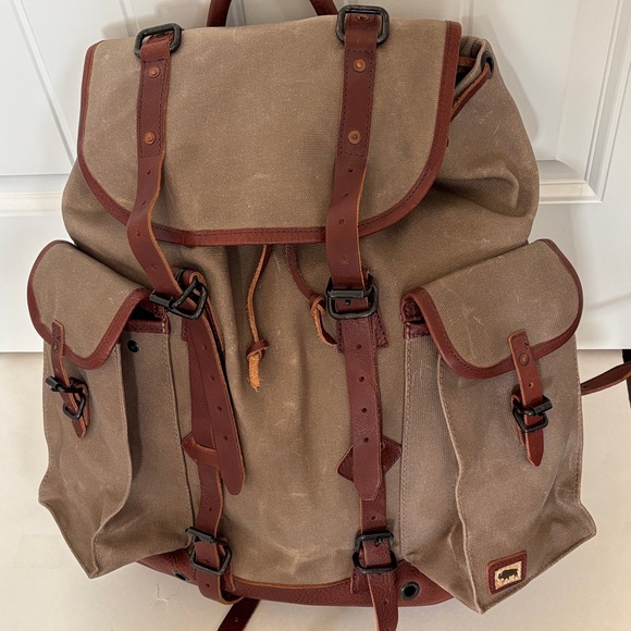 Buffalo Jackson Trading Co. Waxed Canvas Leather Backpack Commuter Outdoor Hike
